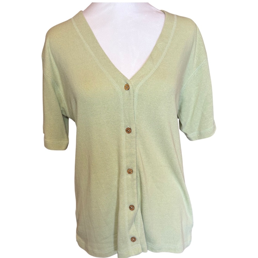 Tsunami Women Silk Cotton Short Sleeve Cardigan Sweater Seafoam Green Size M